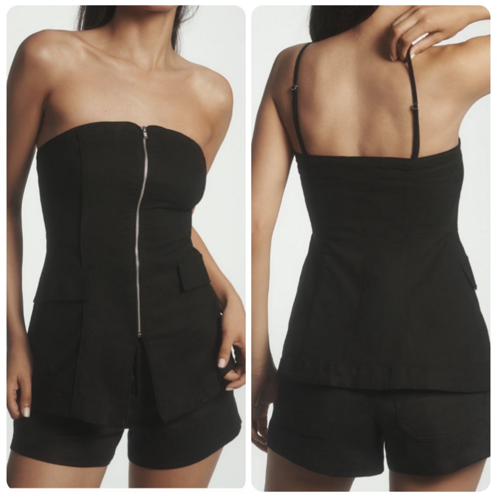 Anthropologie Black Strapless Convertible Zip Front Bodice Top Women Size Small‎